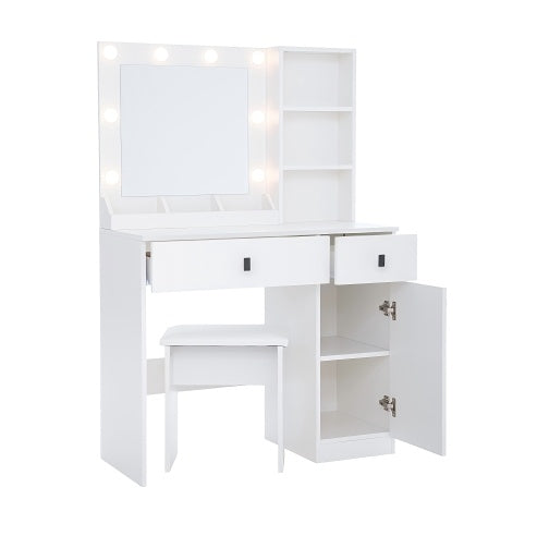 Vanity Desk With Lights, Vanity Set With Mirror, Makeup Vanity Desk With Large Drawers Three Level Storage Dreeser, VanitysVanities With 3 Lights Brightness Adjustable For Bedroom, White