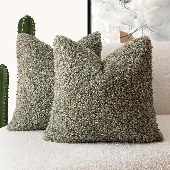 Ins Style Faux Cashmere Pillow Solid Color Curly Pillow Cover