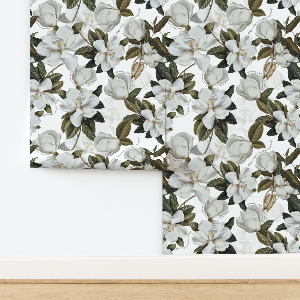 White Lovely Magnolias- with Philippians 4:8 Scripture Wallpaper