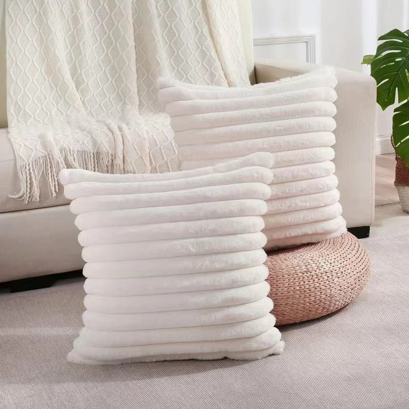 Plush Vertical Striped Solid Color Pillowcase