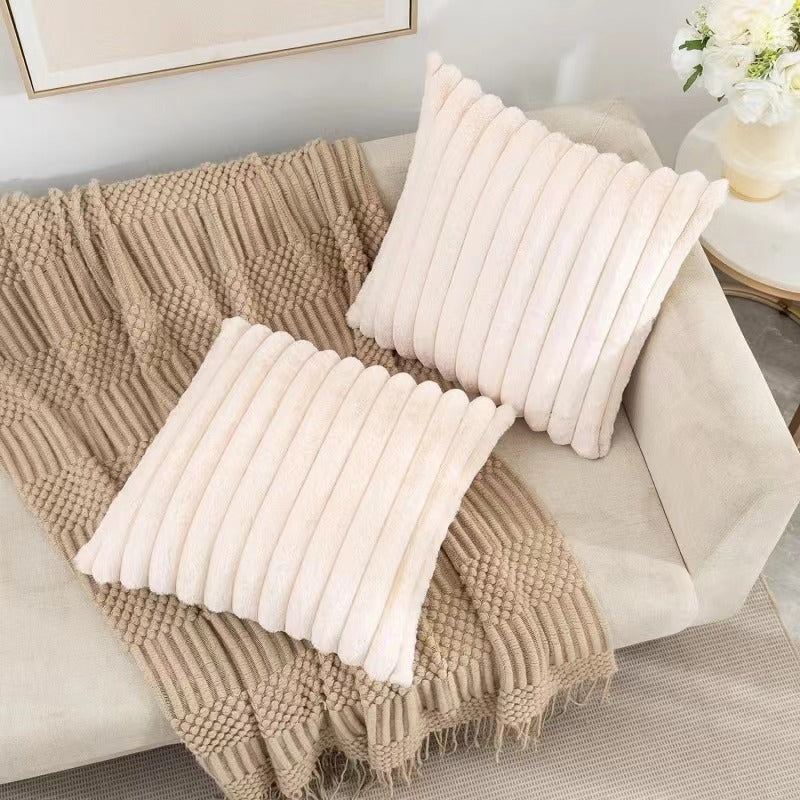 Plush Vertical Striped Solid Color Pillowcase