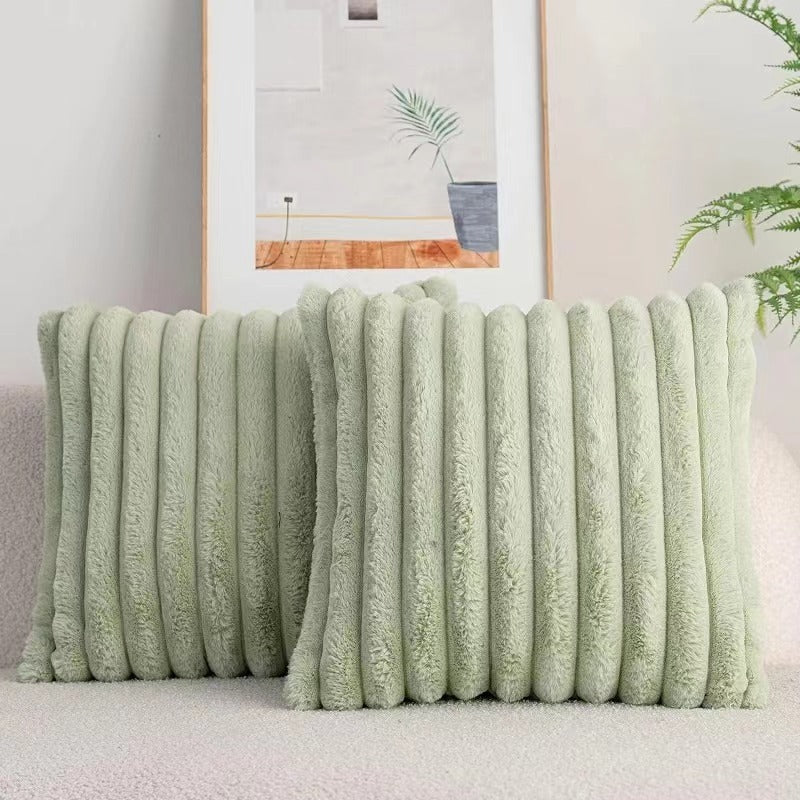 Plush Vertical Striped Solid Color Pillowcase