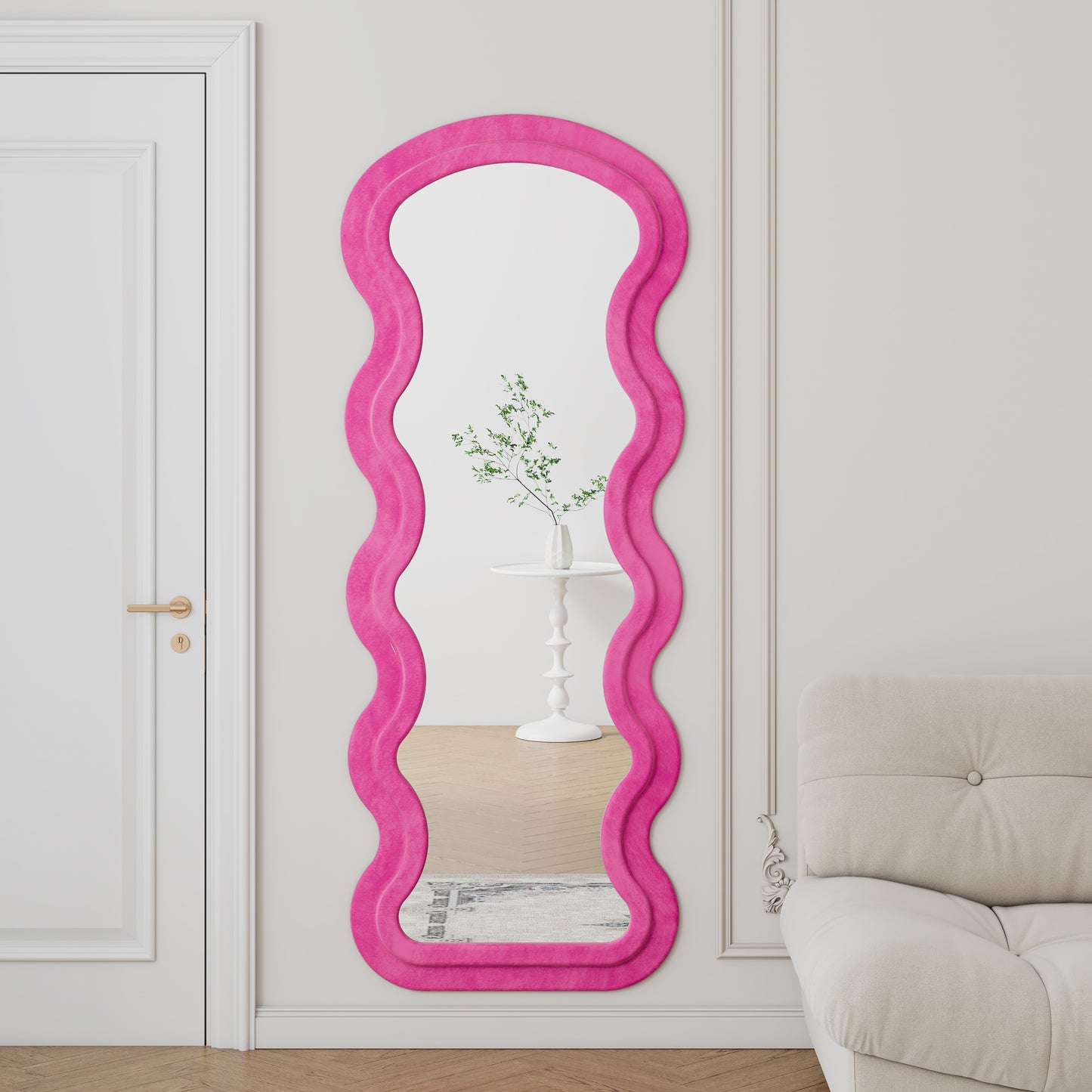 Flannel Full Length Wave Rose Floor Mirror  For Bedroom Living Room Hanging Or Against The Wall