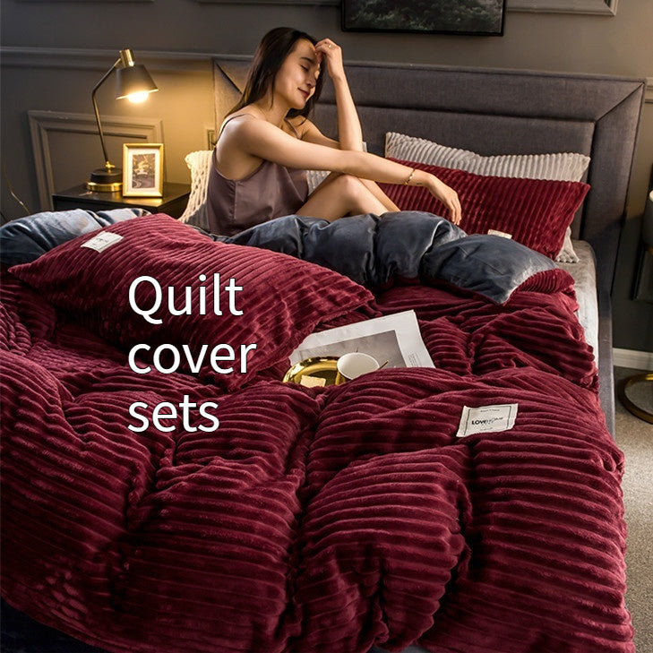 Single Double Quilt Cover Three-piece Set Winter Body Keep Warm