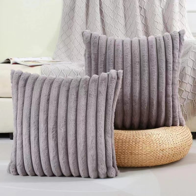 Plush Vertical Striped Solid Color Pillowcase