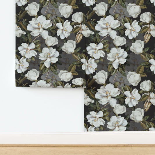 Lovely Magnolias: Black Wallpaper