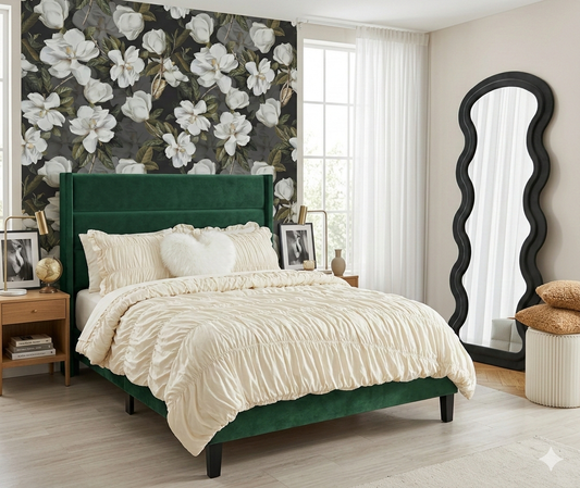 Linen Bed Frame With Slatted Frame