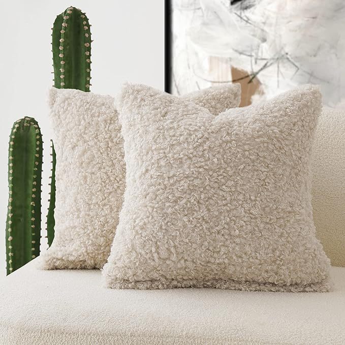 Ins Style Faux Cashmere Pillow Solid Color Curly Pillow Cover