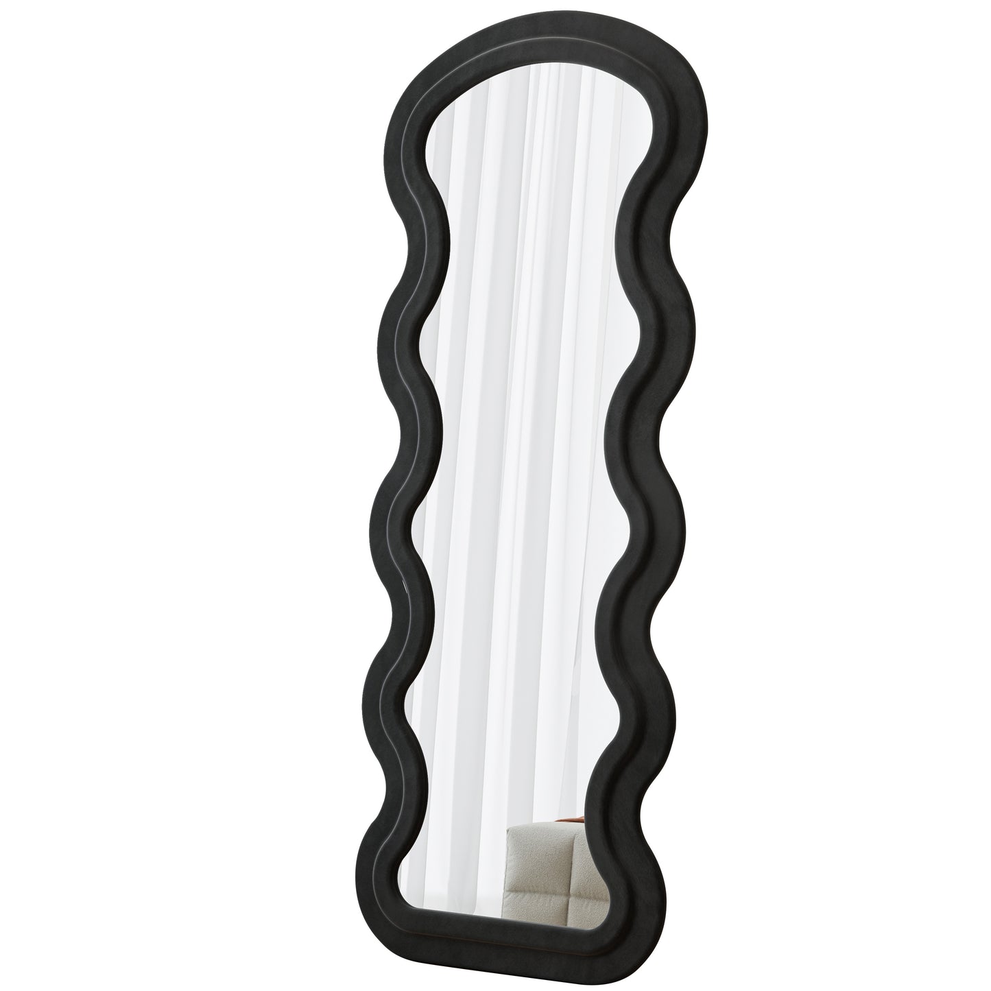 Flannel Full Length Wave  Floor Mirror  For Bedroom Living Room Hanging Or Against The Wall Black