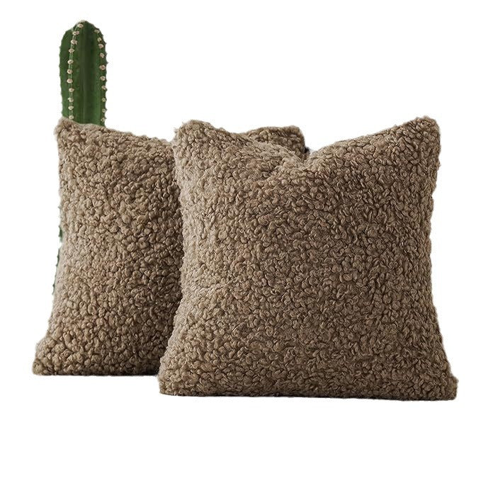 Ins Style Faux Cashmere Pillow Solid Color Curly Pillow Cover